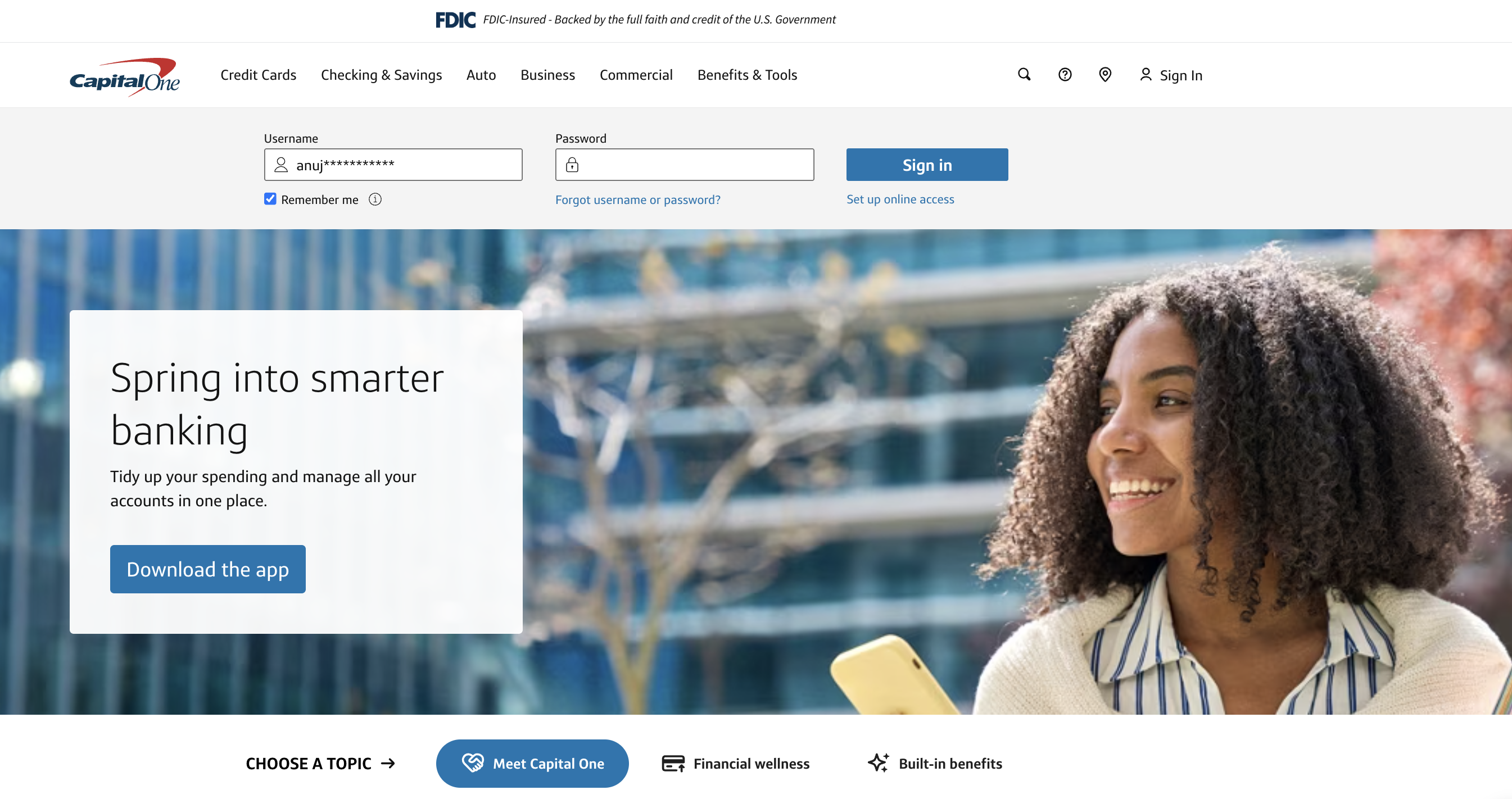 Capital One homepage